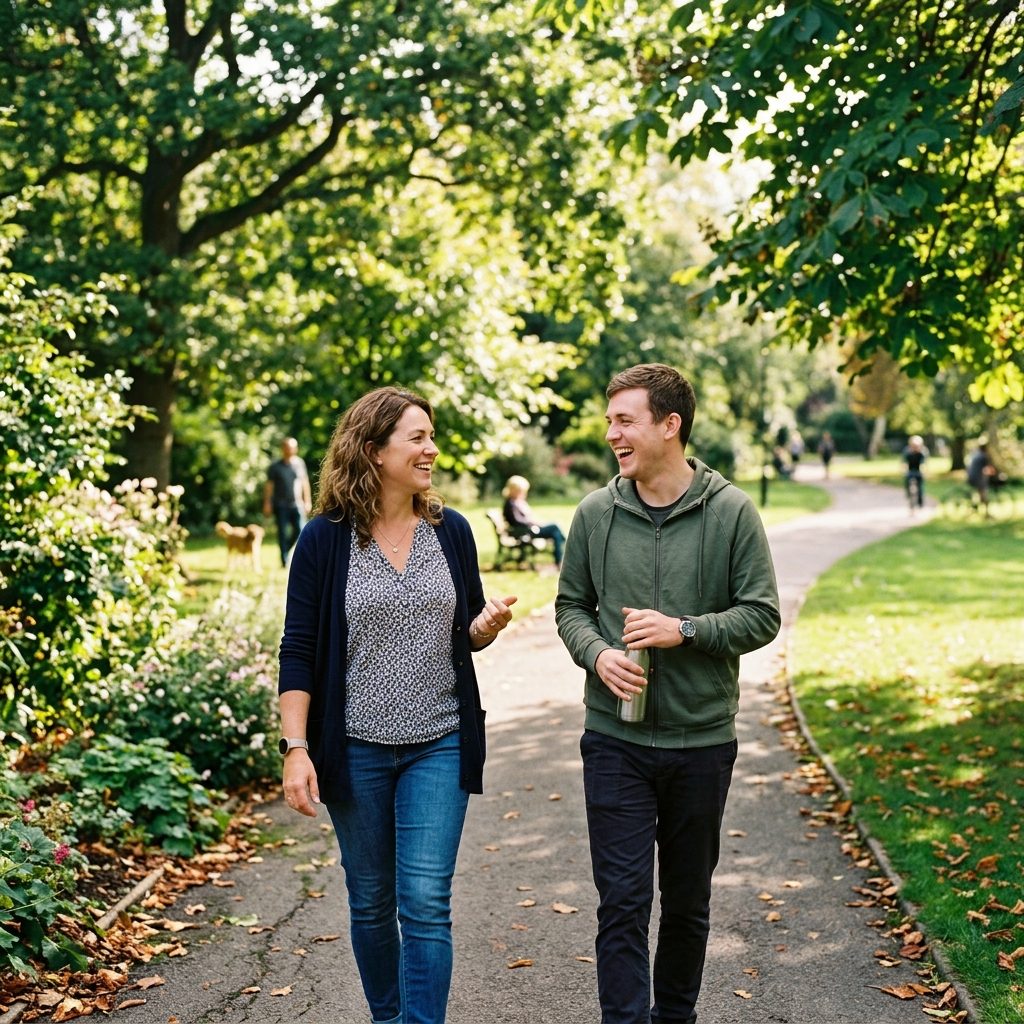 A support professional and an individual enjoying conversation