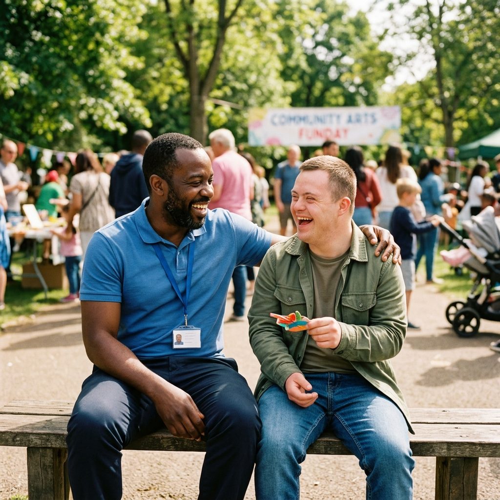 An individual enjoying a community art activity